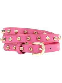 Pink Stud Skinny Belt - predominant colour: pink; occasions: casual, evening, holiday; type of pattern: standard; style: classic; size: skinny; worn on: waist; material: faux leather; embellishment: studs; pattern: plain; finish: plain
