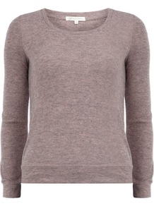 Purple Haze Patch Jumper - neckline: round neck; pattern: plain; style: standard; predominant colour: purple; secondary colour: tan; occasions: casual; length: standard; fibres: acrylic - mix; fit: standard fit; sleeve length: long sleeve; sleeve style: standard; texture group: knits/crochet; pattern type: knitted - fine stitch