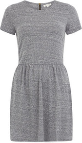 Grey Marl Tshirt Skater Dress - style: t-shirt; length: mid thigh; fit: fitted at waist; pattern: plain; waist detail: fitted waist; predominant colour: mid grey; occasions: casual; fibres: cotton - mix; neckline: crew; sleeve length: short sleeve; sleeve style: standard; texture group: jersey - stretchy/drapey