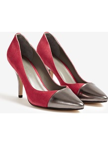 Abby Toe Cap Court Shoes - predominant colour: true red; occasions: evening, work, occasion; material: suede; heel height: high; heel: stiletto; toe: pointed toe; style: courts; trends: metallics; finish: plain; pattern: plain; embellishment: toe cap