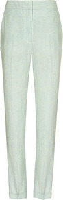 Gabriella Straight Leg Linen Trousers - length: standard; pattern: plain; pocket detail: small back pockets, pockets at the sides; waist: high rise; predominant colour: pistachio; occasions: casual, evening, work; fibres: linen - 100%; jeans & bottoms detail: turn ups; texture group: linen; fit: straight leg; pattern type: fabric; style: standard