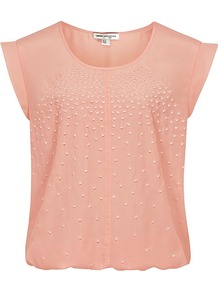 Laurel Embroidered Tie Waist Top - neckline: round neck; sleeve style: capped; pattern: plain; style: blouson; predominant colour: nude; occasions: casual, evening; length: standard; fibres: polyester/polyamide - 100%; fit: loose; sleeve length: sleeveless; texture group: silky - light; pattern type: fabric; embellishment: embroidered