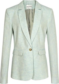 Martha Linen Jacket - pattern: plain; style: single breasted blazer; collar: standard lapel/rever collar; predominant colour: pistachio; occasions: casual, work, occasion; length: standard; fit: tailored/fitted; fibres: linen - 100%; back detail: back vent/flap at back; sleeve length: long sleeve; sleeve style: standard; texture group: linen; collar break: low/open; pattern type: fabric