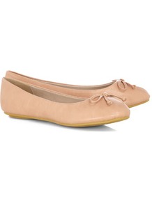 Nude Ballerina Pumps - predominant colour: nude; occasions: casual, work; material: faux leather; heel height: flat; toe: round toe; style: ballerinas / pumps; finish: plain; pattern: plain