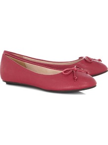 Berry Ballerina Pumps - predominant colour: hot pink; occasions: casual, work; material: faux leather; heel height: flat; toe: round toe; style: ballerinas / pumps; finish: plain; pattern: plain; embellishment: bow