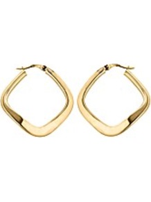 9 Ct Yellow Gold Thin Square Wavy Earring - predominant colour: gold; occasions: casual, evening, work, occasion; style: hoop; length: mid; size: standard; material: chain/metal; fastening: pierced; trends: metallics; finish: metallic; embellishment: chain/metal
