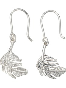 Little Feather Hook Earrings - predominant colour: silver; occasions: casual, evening, work, occasion, holiday; style: drop; length: mid; size: standard; material: chain/metal; fastening: pierced; finish: metallic; embellishment: chain/metal