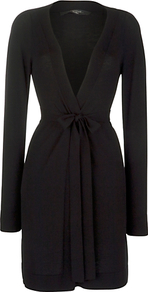Miele Belted Cardigan, Black - neckline: low v-neck; pattern: plain; style: belted; length: below the bottom; predominant colour: black; occasions: casual, work, holiday; fit: slim fit; waist detail: belted waist/tie at waist/drawstring; sleeve length: long sleeve; sleeve style: standard; texture group: knits/crochet; pattern type: knitted - other; pattern size: standard; fibres: viscose/rayon - mix