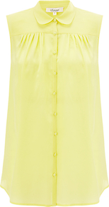 Sleeveless Collar Blouse, Yellow - neckline: shirt collar/peter pan/zip with opening; pattern: plain; sleeve style: sleeveless; style: blouse; bust detail: ruching/gathering/draping/layers/pintuck pleats at bust; predominant colour: yellow; occasions: casual, work; length: standard; fibres: silk - 100%; fit: body skimming; sleeve length: sleeveless; texture group: sheer fabrics/chiffon/organza etc.; pattern type: fabric