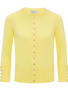 Button Detail Cardigan, Yellow - neckline: round neck; pattern: plain; predominant colour: primrose yellow; occasions: casual, work, holiday; length: standard; style: standard; fibres: cotton - stretch; fit: slim fit; sleeve length: 3/4 length; sleeve style: standard; texture group: knits/crochet; pattern type: knitted - fine stitch