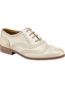Lavendar Leather Wingtip Brogues, White - predominant colour: stone; occasions: casual, work; material: leather; heel height: flat; toe: round toe; style: brogues; finish: plain; pattern: patterned/print