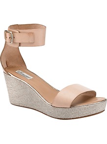 Iris Leather Cutaway Sandals, Nude - predominant colour: nude; occasions: casual, evening, work, holiday; material: leather; heel height: mid; embellishment: buckles; ankle detail: ankle strap; heel: wedge; toe: open toe/peeptoe; style: standard; finish: plain; pattern: two-tone
