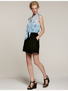 Tailored Shorts, Black - pattern: plain; style: shorts; waist: high rise; length: short shorts; predominant colour: black; occasions: casual, evening, work; fibres: polyester/polyamide - 100%; hip detail: front pleats at hip level; fit: straight leg; pattern type: fabric; texture group: jersey - stretchy/drapey