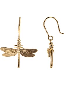 22ct Gold Vermeil Dragonfly Hook Earrings - predominant colour: gold; occasions: casual, evening, work, occasion, holiday; style: drop; length: mid; size: standard; material: chain/metal; fastening: pierced; trends: metallics; finish: metallic