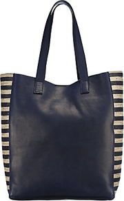 Camellia Raw Edge Tote - secondary colour: white; predominant colour: navy; occasions: casual, work; type of pattern: standard; style: tote; length: handle; size: standard; material: leather; finish: plain; pattern: horizontal stripes