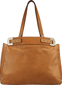 Crocus Metal Trim Hand Held Handbag - predominant colour: tan; occasions: casual, work; type of pattern: standard; style: tote; length: handle; size: standard; material: leather; pattern: plain; finish: plain; embellishment: chain/metal