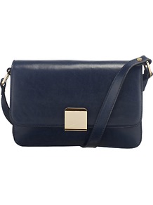 Olive Mini Satchel Handbag - predominant colour: navy; occasions: casual, work; type of pattern: standard; style: messenger; length: across body/long; size: small; material: leather; pattern: plain; finish: plain