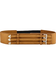 Wide Belmont Belt - predominant colour: tan; occasions: casual, evening, work; type of pattern: standard; style: classic; size: wide; worn on: waist; material: leather; pattern: plain; finish: plain; embellishment: buckles