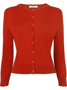 Betty Classic Cardigan - neckline: round neck; pattern: plain; predominant colour: terracotta; occasions: casual, work; length: standard; style: standard; fibres: silk - mix; fit: standard fit; sleeve length: 3/4 length; sleeve style: standard; texture group: knits/crochet; pattern type: knitted - other; pattern size: standard