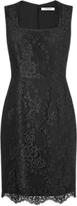 Belitta Fitted Dress - style: shift; neckline: low v-neck; pattern: plain; sleeve style: sleeveless; waist detail: fitted waist; predominant colour: black; occasions: evening, work, occasion; length: just above the knee; fit: body skimming; fibres: polyester/polyamide - 100%; hip detail: sculpting darts/pleats/seams at hip; sleeve length: sleeveless; texture group: lace; trends: glamorous day shifts; pattern type: fabric; pattern size: standard
