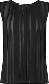 May Pleated Top, Black - neckline: round neck; pattern: plain; sleeve style: sleeveless; bust detail: ruching/gathering/draping/layers/pintuck pleats at bust; predominant colour: black; occasions: evening, work; length: standard; style: top; fibres: polyester/polyamide - 100%; fit: body skimming; sleeve length: sleeveless; texture group: sheer fabrics/chiffon/organza etc.; pattern type: fabric; pattern size: standard