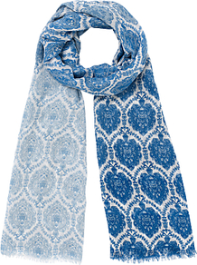 Alice Wallpaper Print Scarf, Blue - secondary colour: white; predominant colour: royal blue; occasions: casual; type of pattern: heavy; style: regular; size: standard; material: fabric; trends: statement prints, modern geometrics; pattern: patterned/print