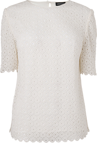 Embroidered Front Blouse, Ivory - pattern: plain; style: blouse; predominant colour: ivory; occasions: evening, work; length: standard; fibres: cotton - 100%; fit: straight cut; neckline: crew; back detail: keyhole/peephole detail at back; sleeve length: short sleeve; sleeve style: standard; texture group: lace; pattern type: fabric; pattern size: standard; embellishment: embroidered