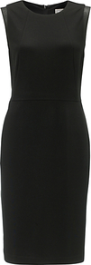 Carine Dress, Black - style: shift; fit: tailored/fitted; pattern: plain; sleeve style: sleeveless; waist detail: fitted waist; hip detail: fitted at hip; shoulder detail: contrast pattern/fabric at shoulder; predominant colour: black; occasions: evening, work, occasion; length: on the knee; fibres: polyester/polyamide - stretch; neckline: crew; sleeve length: sleeveless; texture group: crepes; pattern type: fabric