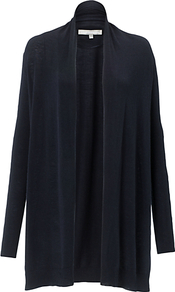 Ava Cardigan, Navy - length: below the bottom; neckline: collarless open; style: open front; predominant colour: navy; occasions: casual, work; fibres: wool - mix; fit: loose; sleeve length: long sleeve; sleeve style: standard; texture group: knits/crochet; pattern type: knitted - fine stitch
