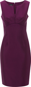Vienna Dress - style: shift; neckline: v-neck; fit: tailored/fitted; pattern: plain; sleeve style: sleeveless; waist detail: fitted waist; bust detail: ruching/gathering/draping/layers/pintuck pleats at bust; predominant colour: purple; occasions: evening, work, occasion; length: just above the knee; fibres: wool - mix; sleeve length: sleeveless; texture group: structured shiny - satin/tafetta/silk etc.; trends: glamorous day shifts; pattern type: fabric; pattern size: standard