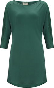 Katy Long Sleeved T Shirt - neckline: slash/boat neckline; pattern: plain; length: below the bottom; style: tunic; predominant colour: dark green; occasions: evening, work; fibres: polyester/polyamide - 100%; fit: body skimming; sleeve length: 3/4 length; sleeve style: standard; texture group: silky - light; pattern type: fabric; pattern size: standard