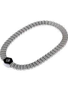 Silver Plated Enamel Necklace, Silver / Black - predominant colour: silver; occasions: evening, work, occasion; style: standard; length: mid; size: standard; material: chain/metal; trends: metallics; finish: plain; embellishment: chain/metal