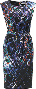 Natalia Dress, Multi - style: shift; neckline: round neck; fit: fitted at waist; sleeve style: sleeveless; waist detail: fitted waist; predominant colour: navy; occasions: casual, evening; length: just above the knee; fibres: polyester/polyamide - mix; sleeve length: sleeveless; texture group: silky - light; pattern type: fabric; pattern size: standard; pattern: patterned/print