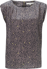 Bella Top, Navy Orchid - sleeve style: capped; predominant colour: navy; occasions: casual, evening; length: standard; style: top; fibres: polyester/polyamide - 100%; fit: tailored/fitted; neckline: crew; sleeve length: sleeveless; texture group: silky - light; pattern type: fabric; pattern size: small & busy; pattern: patterned/print