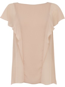 Lace Back Ruffle Top, Light Pink - sleeve style: angel/waterfall; pattern: plain; bust detail: ruching/gathering/draping/layers/pintuck pleats at bust; predominant colour: blush; occasions: casual; length: standard; style: top; fibres: polyester/polyamide - 100%; fit: body skimming; neckline: crew; sleeve length: half sleeve; texture group: sheer fabrics/chiffon/organza etc.; pattern type: fabric