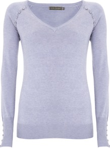 V Neck Jumper, Sky Blue - neckline: v-neck; pattern: plain; style: standard; predominant colour: pale blue; occasions: casual; length: standard; fibres: viscose/rayon - stretch; fit: slim fit; shoulder detail: added shoulder detail; sleeve length: long sleeve; sleeve style: standard; texture group: knits/crochet; pattern type: knitted - fine stitch; pattern size: standard