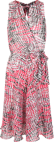 Adora Print Dress, Multi - fit: fitted at waist; sleeve style: sleeveless; style: blouson; waist detail: belted waist/tie at waist/drawstring; predominant colour: pink; secondary colour: mid grey; occasions: evening; length: on the knee; fibres: viscose/rayon - stretch; neckline: crew; hip detail: soft pleats at hip/draping at hip/flared at hip; sleeve length: sleeveless; texture group: sheer fabrics/chiffon/organza etc.; pattern type: fabric; pattern size: small & busy; pattern: patterned/print