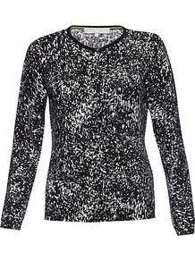 Fenn Wright Libby Cardigan, Black/Chalk - neckline: round neck; bust detail: buttons at bust (in middle at breastbone)/zip detail at bust; predominant colour: black; occasions: casual, work; length: standard; style: standard; fibres: silk - mix; fit: slim fit; sleeve length: long sleeve; sleeve style: standard; texture group: knits/crochet; pattern type: knitted - fine stitch; pattern size: small & busy; pattern: patterned/print