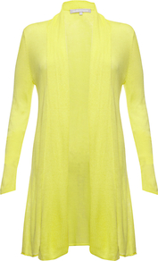 Benita Cardigan, Citron - pattern: plain; neckline: collarless open; style: open front; predominant colour: yellow; occasions: casual, evening; fit: standard fit; length: mid thigh; sleeve length: long sleeve; sleeve style: standard; texture group: knits/crochet; pattern type: knitted - fine stitch; fibres: viscose/rayon - mix
