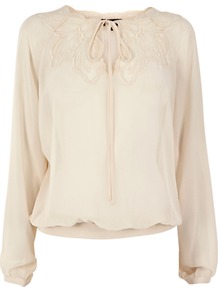 Embroidered Mesh Tunic Top, Cream - pattern: plain; bust detail: added detail/embellishment at bust; sleeve style: balloon; predominant colour: ivory; occasions: casual, evening, work, holiday; length: standard; style: top; neckline: peep hole neckline; fibres: polyester/polyamide - 100%; fit: body skimming; sleeve length: long sleeve; texture group: sheer fabrics/chiffon/organza etc.; pattern type: fabric; embellishment: embroidered