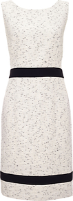 Laurel Dress, Black/Chalk - style: shift; neckline: round neck; fit: tailored/fitted; sleeve style: sleeveless; predominant colour: white; secondary colour: black; occasions: evening, occasion; length: just above the knee; fibres: cotton - mix; waist detail: narrow waistband; sleeve length: sleeveless; pattern size: small & busy; pattern: patterned/print; texture group: tweed - light/midweight