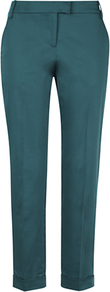 Stretch Sateen Trousers - length: standard; pattern: plain; waist: mid/regular rise; predominant colour: teal; occasions: evening, work; fibres: cotton - stretch; waist detail: narrow waistband; jeans & bottoms detail: turn ups; texture group: structured shiny - satin/tafetta/silk etc.; fit: straight leg; pattern type: fabric; style: standard