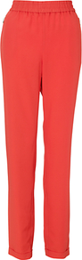 Isabella Trousers, Flame - length: standard; pattern: plain; waist detail: elasticated waist; waist: mid/regular rise; predominant colour: bright orange; occasions: evening, work, occasion, holiday; fibres: polyester/polyamide - stretch; jeans & bottoms detail: turn ups; texture group: crepes; fit: straight leg; pattern type: fabric; style: standard