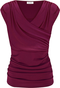 Ruched Cross Over Top, Dark Pink - neckline: v-neck; sleeve style: capped; pattern: plain; waist detail: fitted waist; style: wrap/faux wrap; predominant colour: hot pink; occasions: casual, work; length: standard; fibres: polyester/polyamide - stretch; fit: body skimming; sleeve length: short sleeve