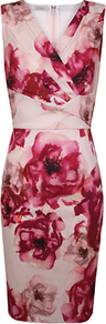 Peony Shift Dress, Pink/Multi - style: faux wrap/wrap; neckline: v-neck; fit: tailored/fitted; sleeve style: sleeveless; waist detail: fitted waist; predominant colour: blush; secondary colour: hot pink; occasions: evening, occasion; length: just above the knee; fibres: cotton - stretch; sleeve length: sleeveless; trends: high impact florals; pattern type: fabric; pattern size: big & light; pattern: florals; texture group: other - stretchy