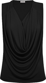 Cowl Front Top, Black - neckline: v-neck; pattern: plain; sleeve style: sleeveless; bust detail: ruching/gathering/draping/layers/pintuck pleats at bust; predominant colour: black; occasions: casual, evening; length: standard; style: top; fibres: polyester/polyamide - 100%; fit: body skimming; sleeve length: sleeveless; texture group: jersey - stretchy/drapey