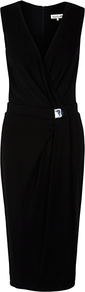 Suri Dress, Black - style: shift; neckline: v-neck; fit: tailored/fitted; pattern: plain; sleeve style: sleeveless; waist detail: belted waist/tie at waist/drawstring; predominant colour: black; occasions: evening, work, occasion; length: on the knee; fibres: viscose/rayon - 100%; sleeve length: sleeveless; texture group: cotton feel fabrics; trends: glamorous day shifts; pattern type: fabric