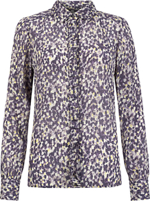 Raindrop Print Shirt, Lilac - neckline: shirt collar/peter pan/zip with opening; style: shirt; bust detail: ruching/gathering/draping/layers/pintuck pleats at bust; occasions: casual, evening, work, occasion; length: standard; fibres: silk - 100%; fit: body skimming; predominant colour: multicoloured; sleeve length: long sleeve; sleeve style: standard; texture group: sheer fabrics/chiffon/organza etc.; pattern type: fabric; pattern size: small & busy; pattern: patterned/print