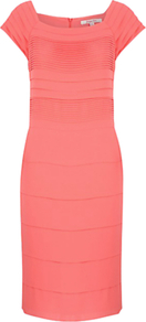 Pleated Shift Dress, Pink - style: shift; neckline: round neck; sleeve style: capped; fit: tailored/fitted; pattern: plain; predominant colour: coral; occasions: evening, work; length: just above the knee; fibres: polyester/polyamide - 100%; sleeve length: short sleeve; pattern type: fabric; texture group: other - light to midweight