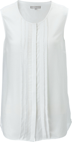 Dolce Top, Chalk - pattern: plain; sleeve style: sleeveless; bust detail: ruching/gathering/draping/layers/pintuck pleats at bust; predominant colour: white; occasions: casual, work; length: standard; style: top; fibres: silk - 100%; fit: body skimming; neckline: crew; sleeve length: sleeveless; texture group: silky - light; pattern type: fabric